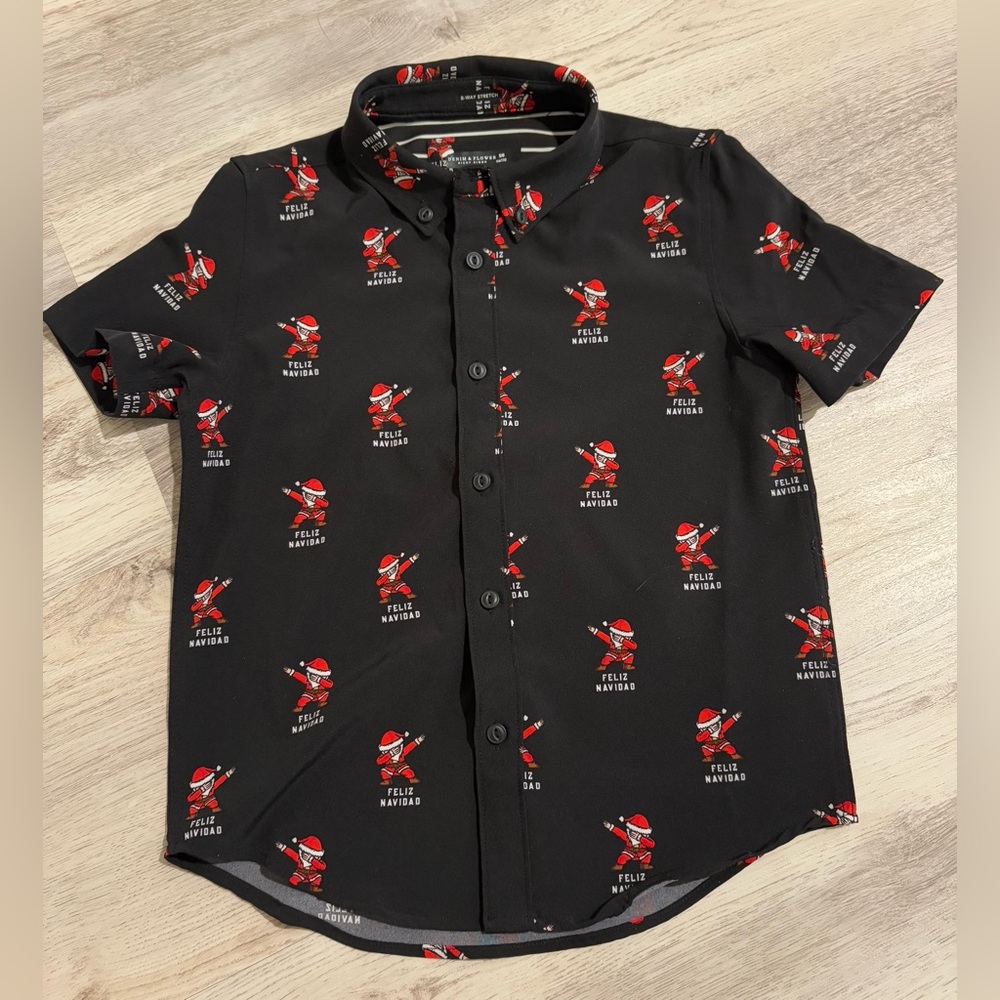 denim and flower boys Dabbing Santa shirt
